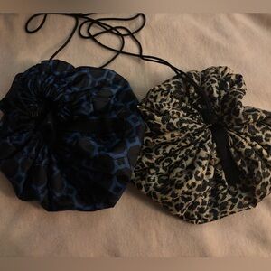 Drawstring Makeup Bags in Blue and Leopard Print/set of 2